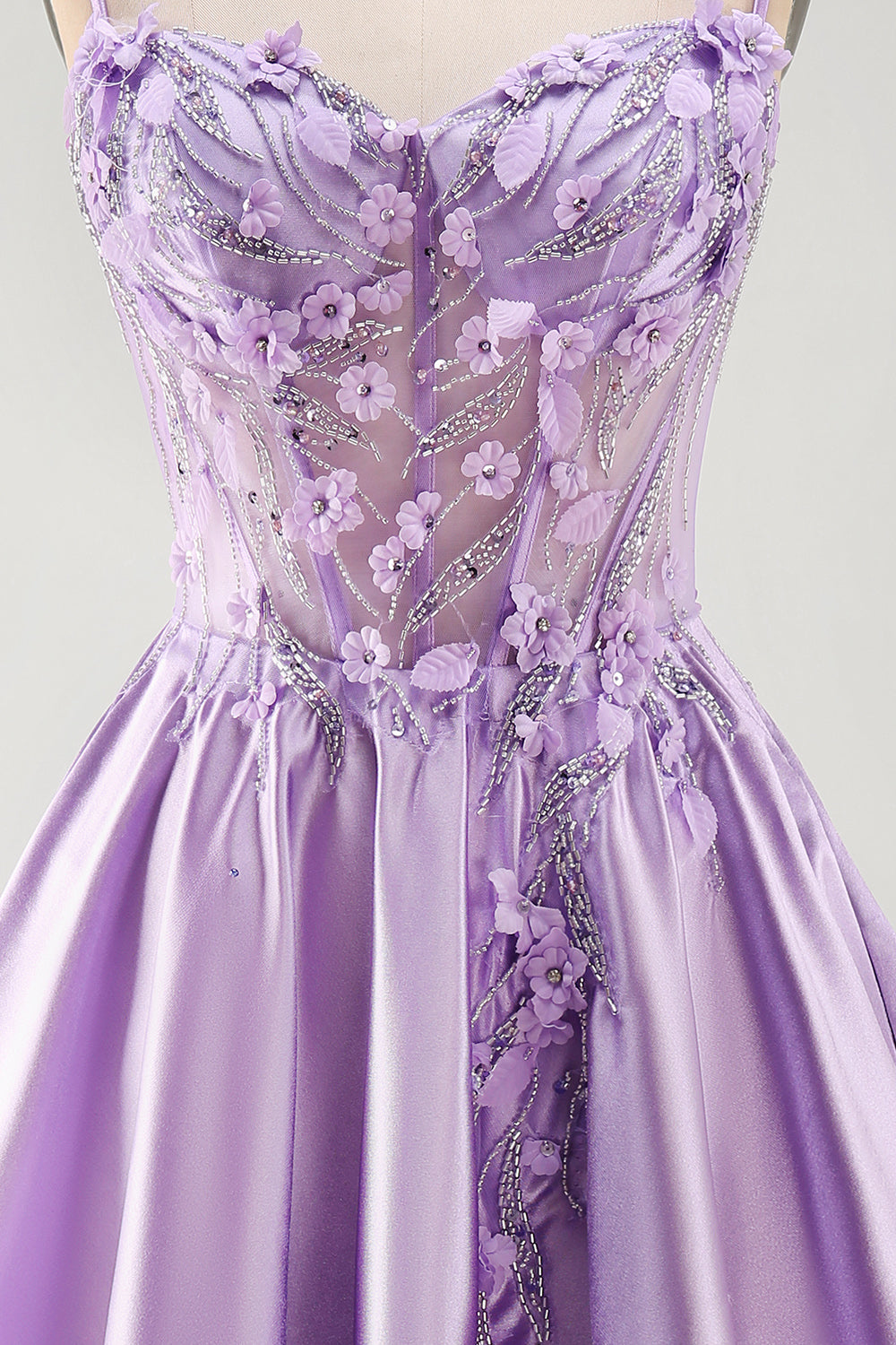 Sparkly Lilac A Line Beaded Short Corset Homecoming Dress with 3D Flowers