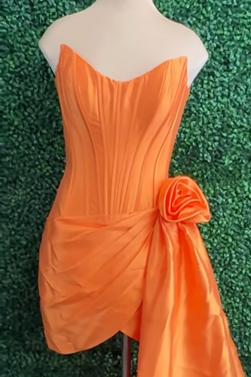 Orange Corset Floral Tight Short Ruched Sweetheart Homecoming Dress with Side Cape
