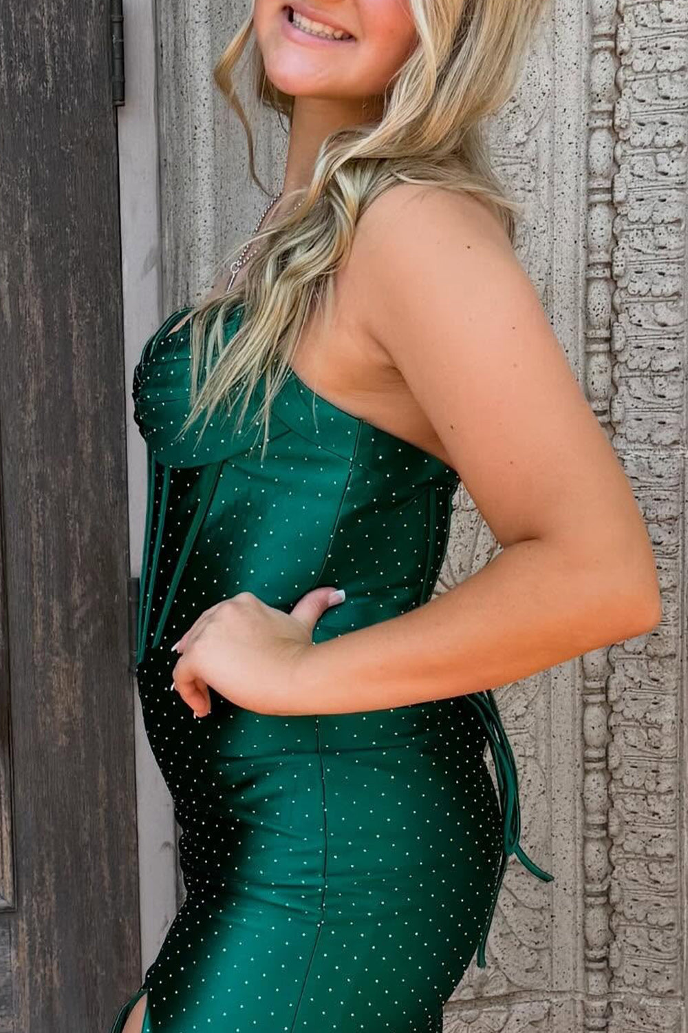 Sparkly Dark Green Corset Halter Beaded Short Homecoming Dress