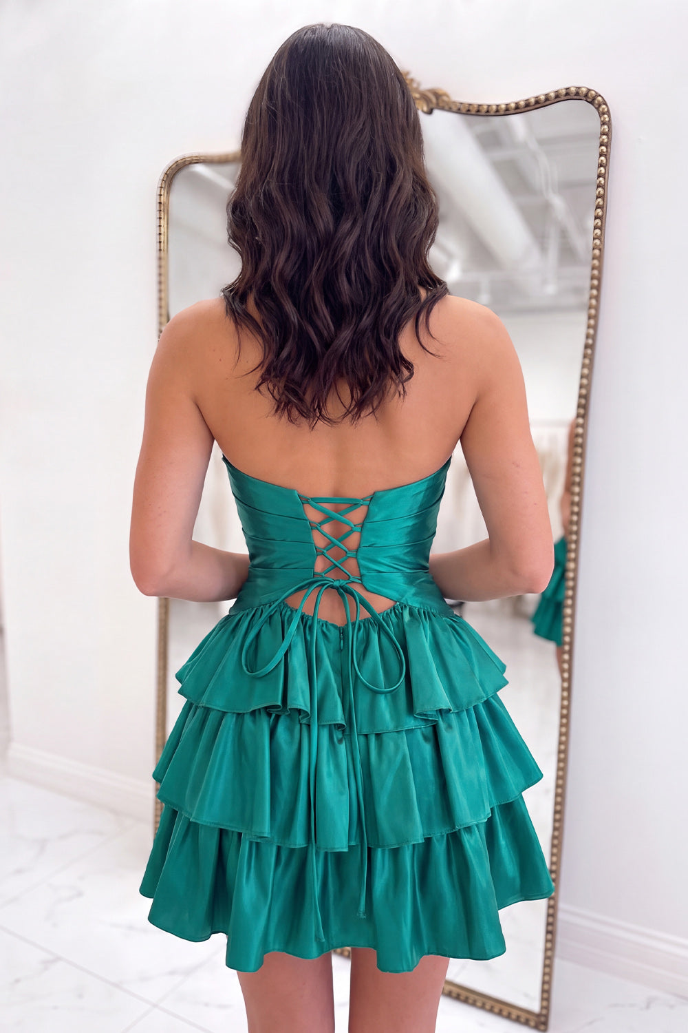 Red Ruffled A-Line Cut Out Strapless Short Homecoming Dress