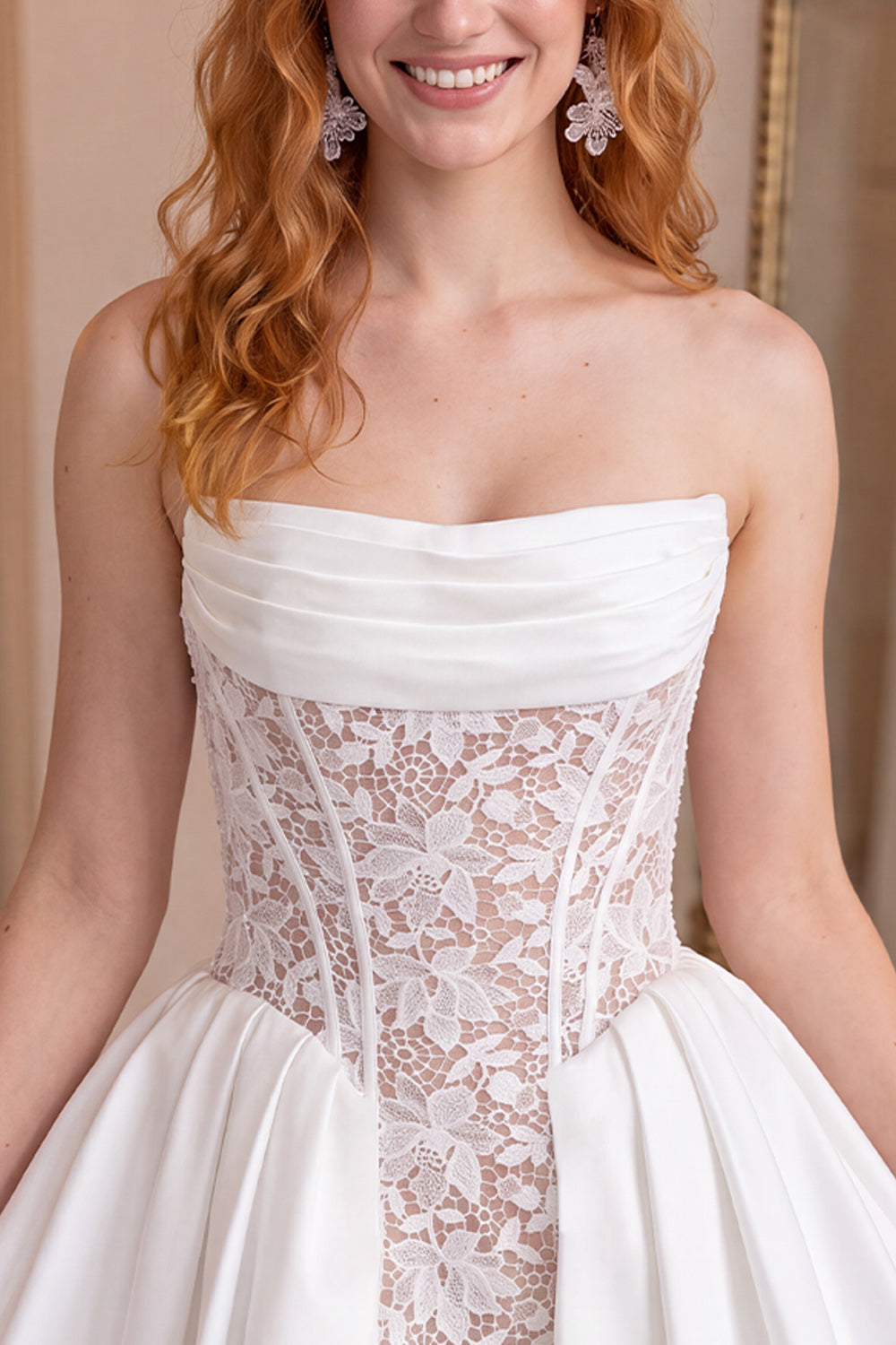 White Strapless Corset A-Line Short Homecoming Dress with Lace