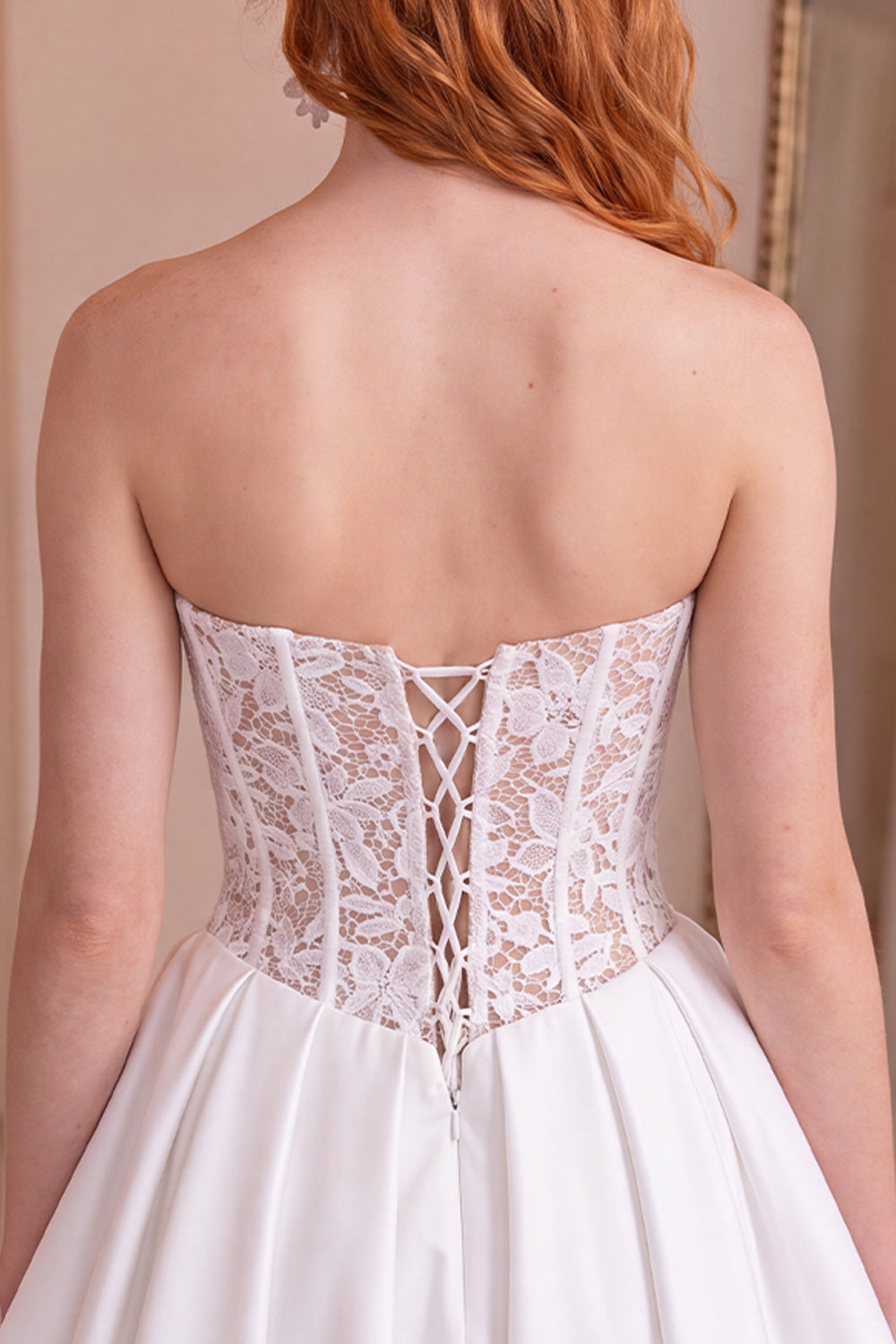 White Strapless Corset A-Line Short Homecoming Dress with Lace