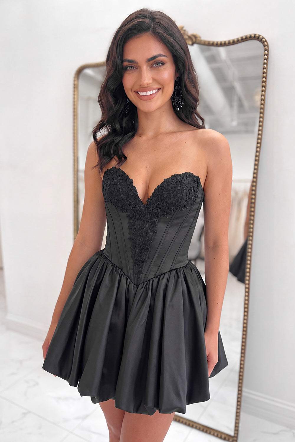Yellow Floral Corset Sweetheart Appliqued Short Homecoming Dress