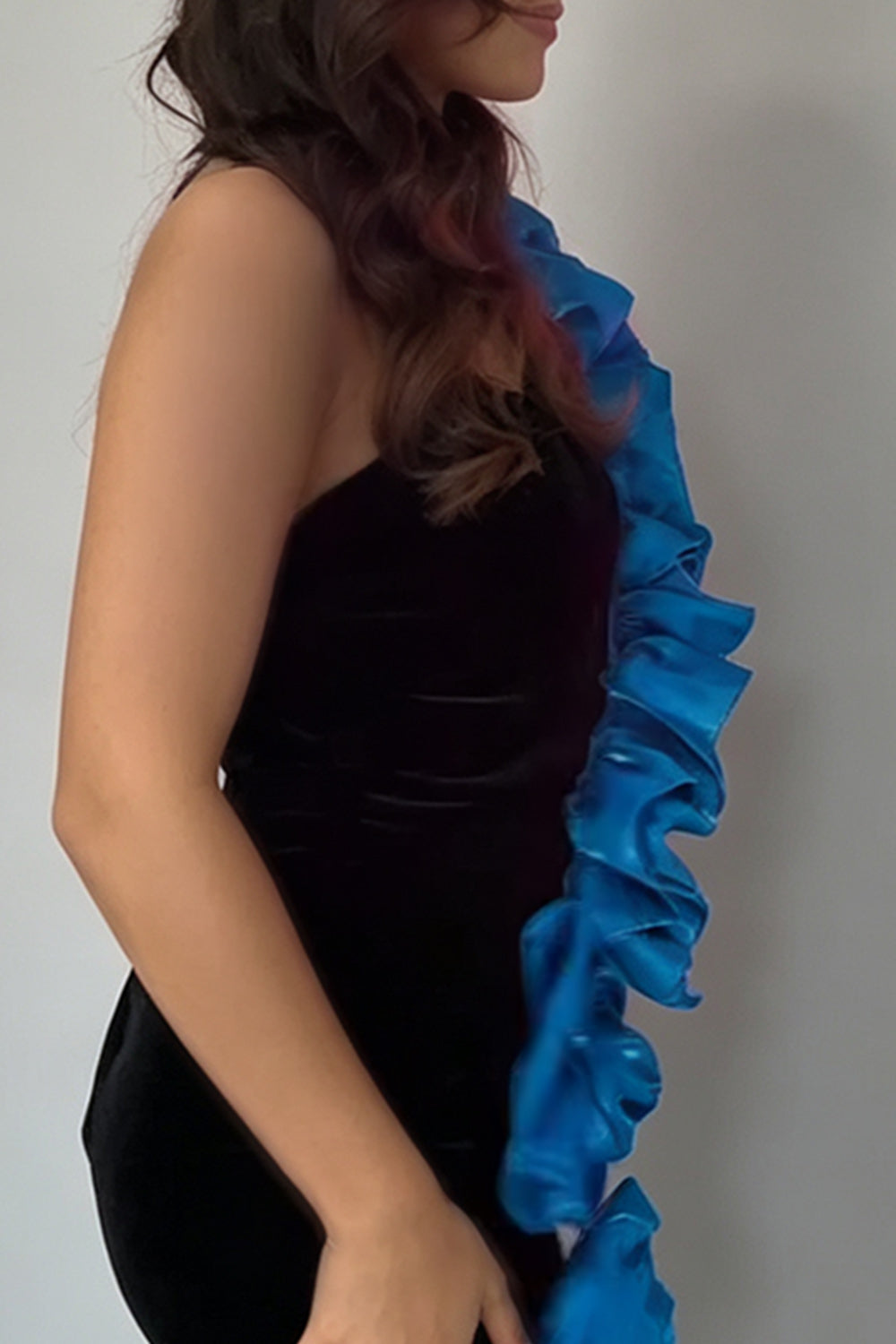 Black Blue One Shoulder Tight Short Homecoming Dress with 3D Flowers