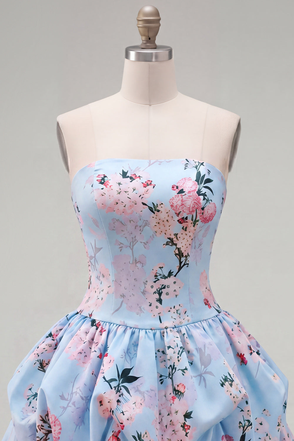 Floral Blue Printed Lace-Up Back A-Line Short Homecoming Dress