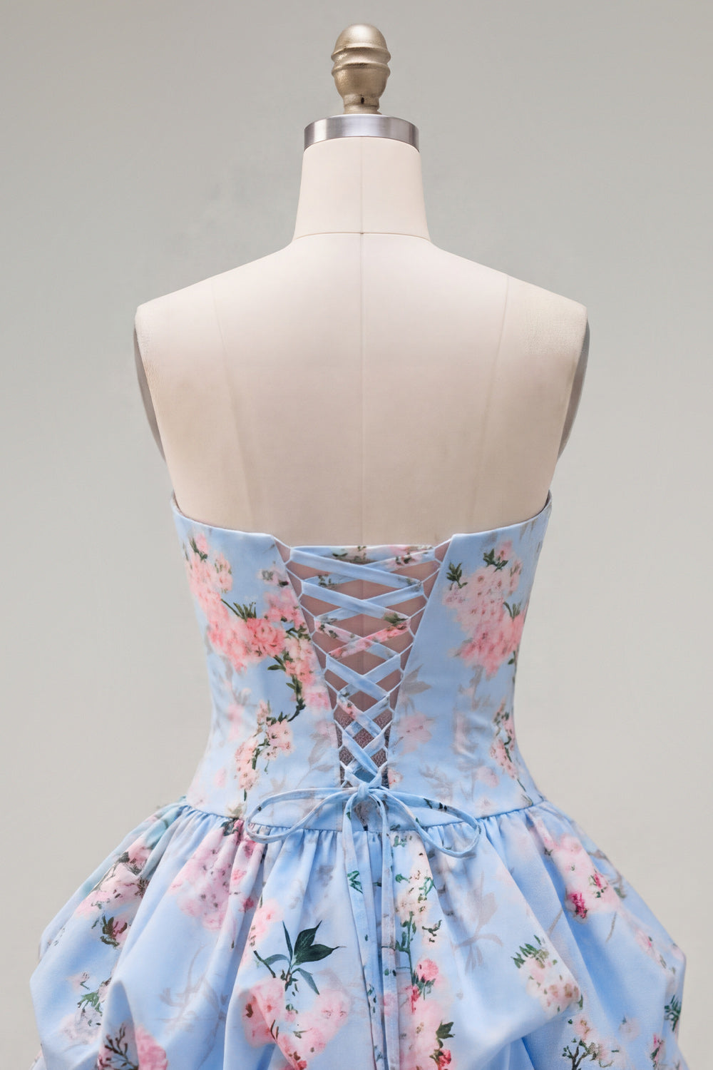 Floral Blue Printed Lace-Up Back A-Line Short Homecoming Dress