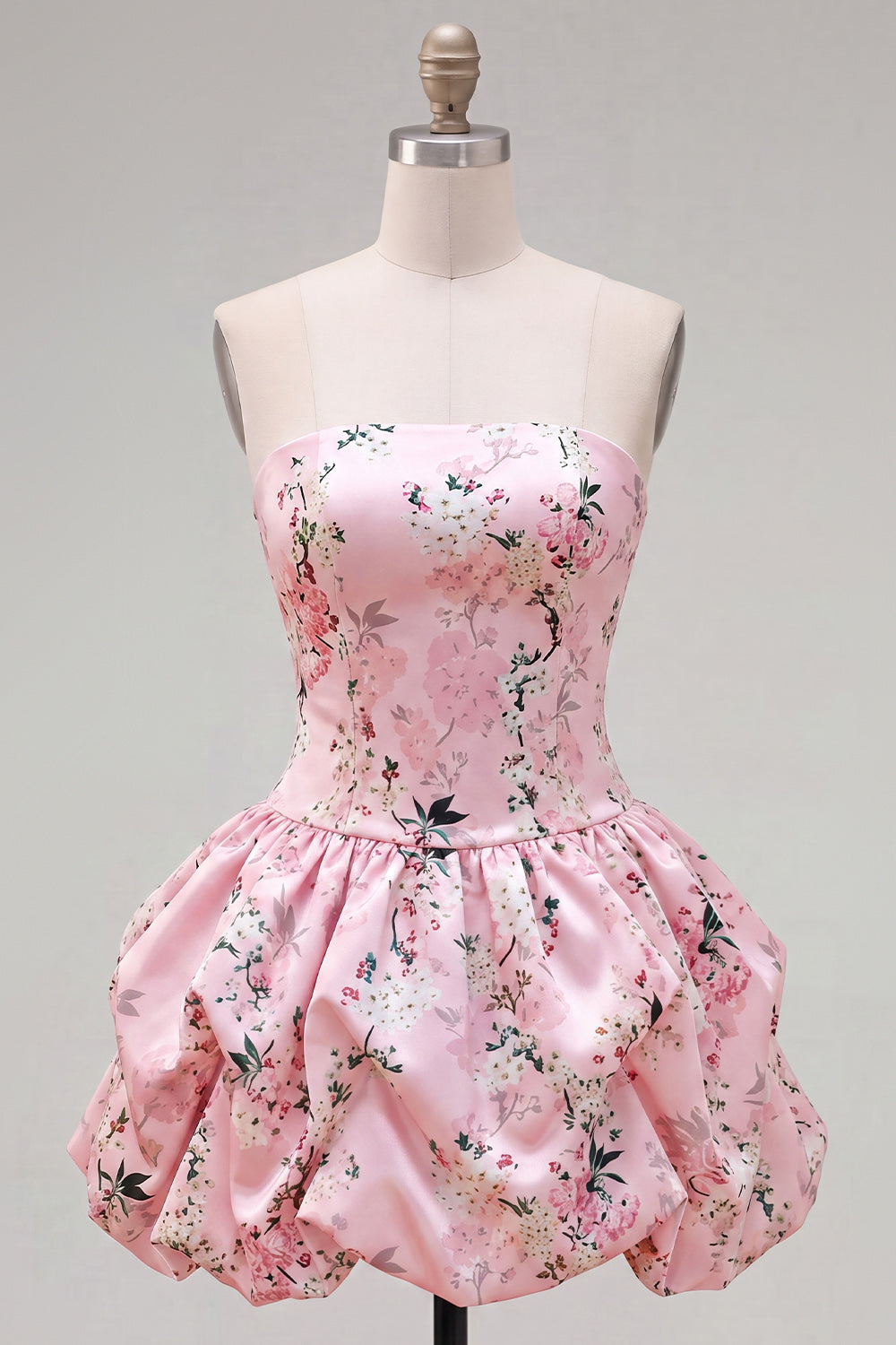 Floral Blue Printed Lace-Up Back A-Line Short Homecoming Dress