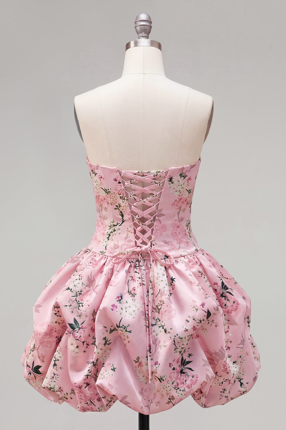 Floral Blue Printed Lace-Up Back A-Line Short Homecoming Dress