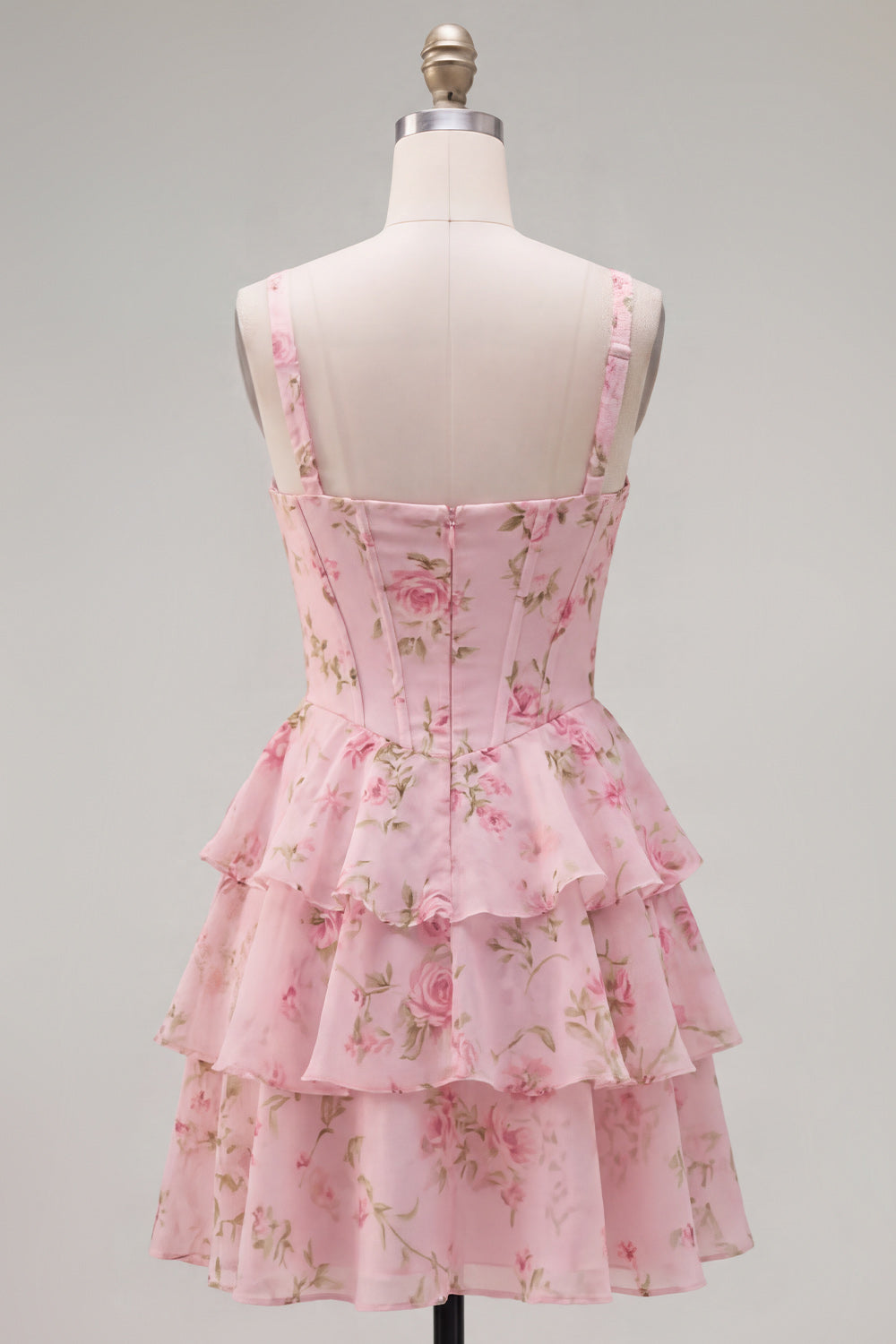 Floral Blue A-Line Tiered Corset Ruffled Short Homecoming Dress