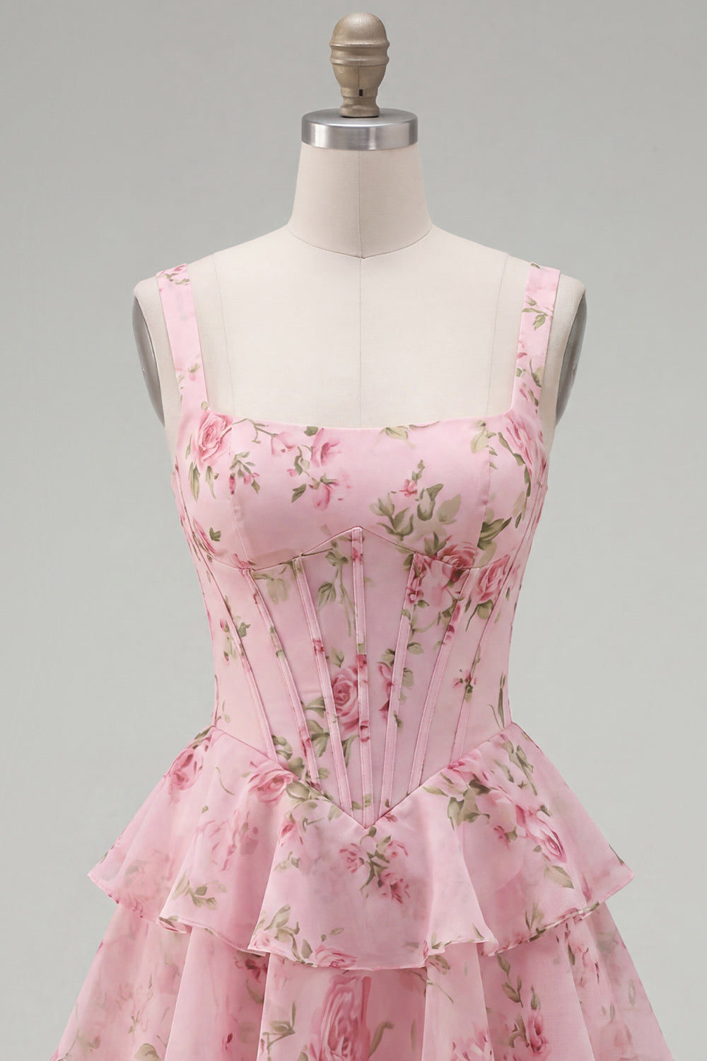 Floral Blue A-Line Tiered Corset Ruffled Short Homecoming Dress