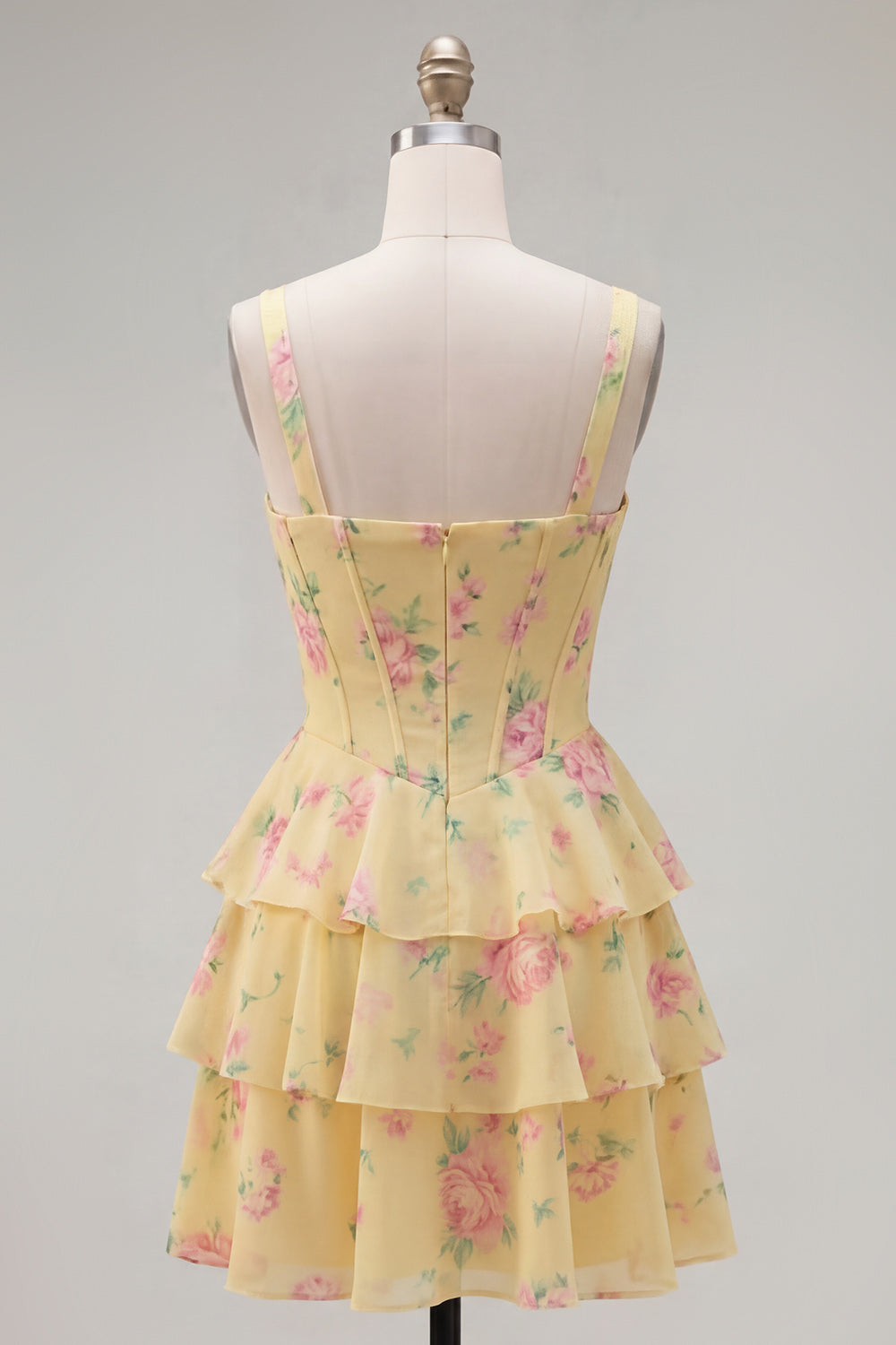 Floral Blue A-Line Tiered Corset Ruffled Short Homecoming Dress