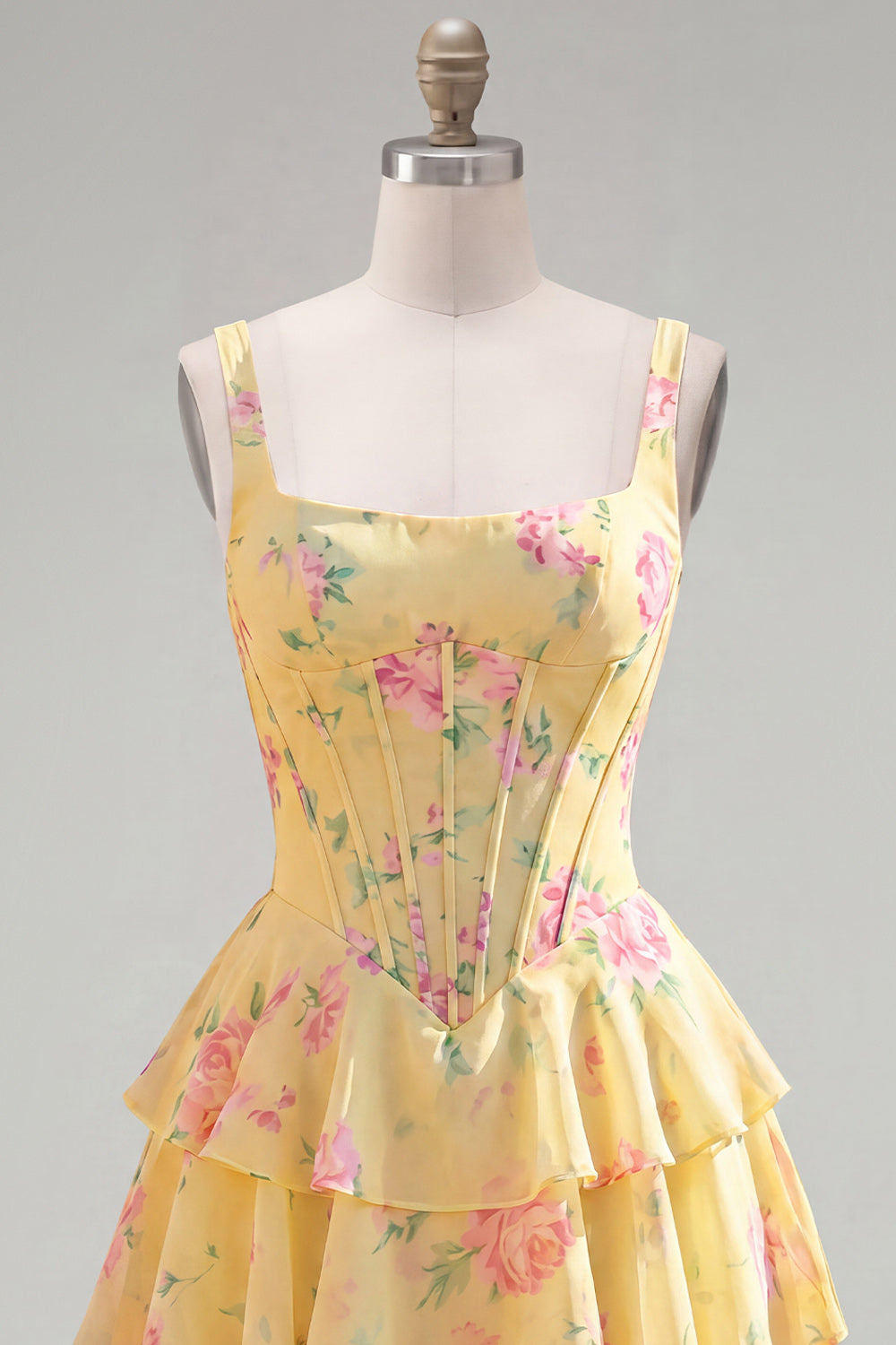 Floral Blue A-Line Tiered Corset Ruffled Short Homecoming Dress