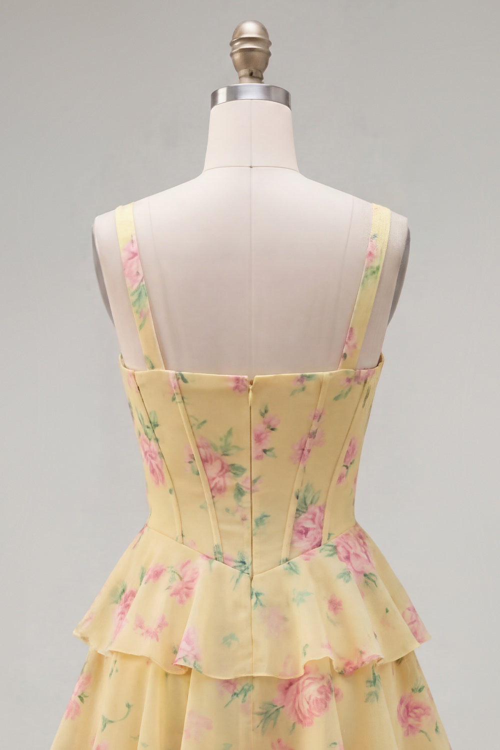 Floral Blue A-Line Tiered Corset Ruffled Short Homecoming Dress