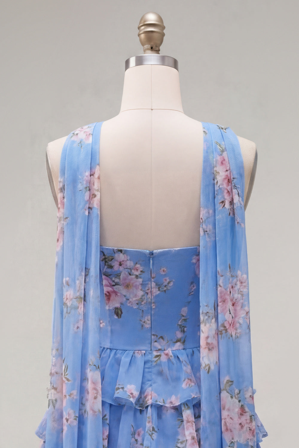 Floral Ruffled Yellow A-Line Short Homecoming Dress with Neck Scarf