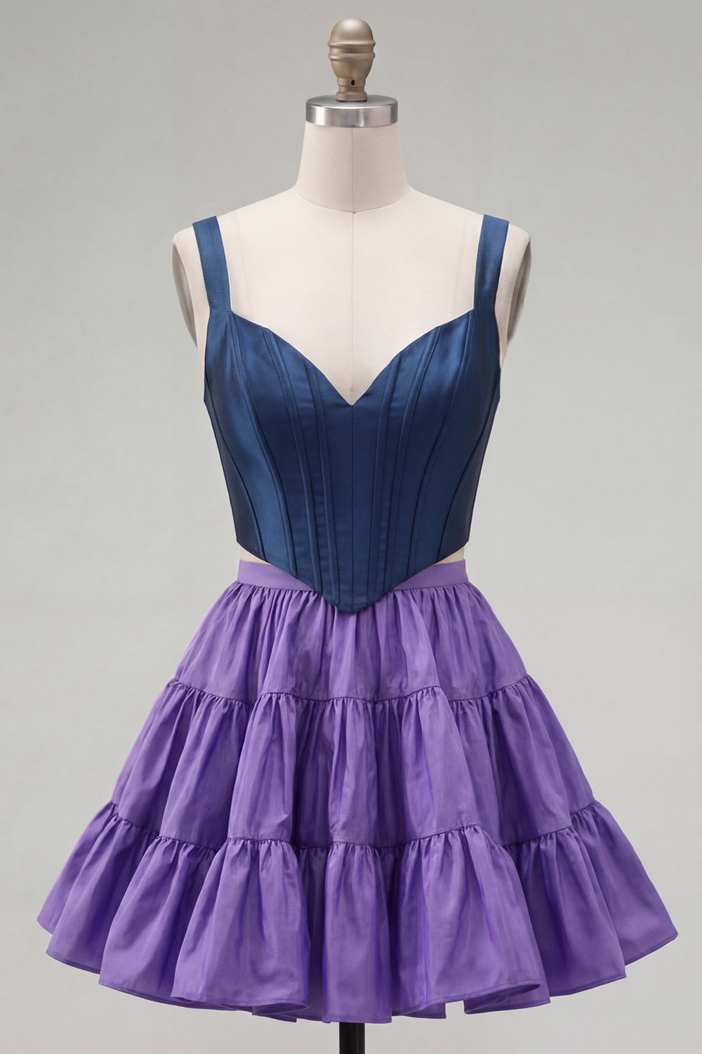 Pink Fuchsia 2 Piece A-Line Corset Ruffled Short Homecoming Dress