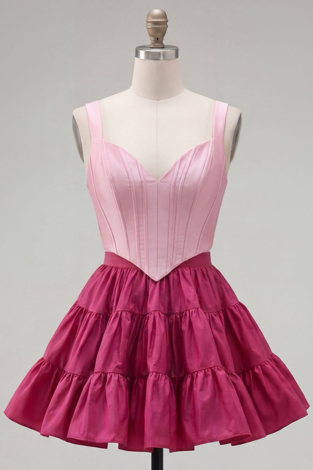 Pink Fuchsia 2 Piece A-Line Corset Ruffled Short Homecoming Dress