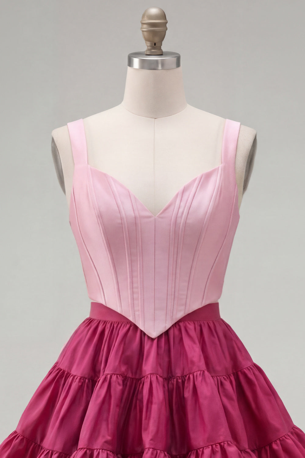 Pink Fuchsia 2 Piece A-Line Corset Ruffled Short Homecoming Dress