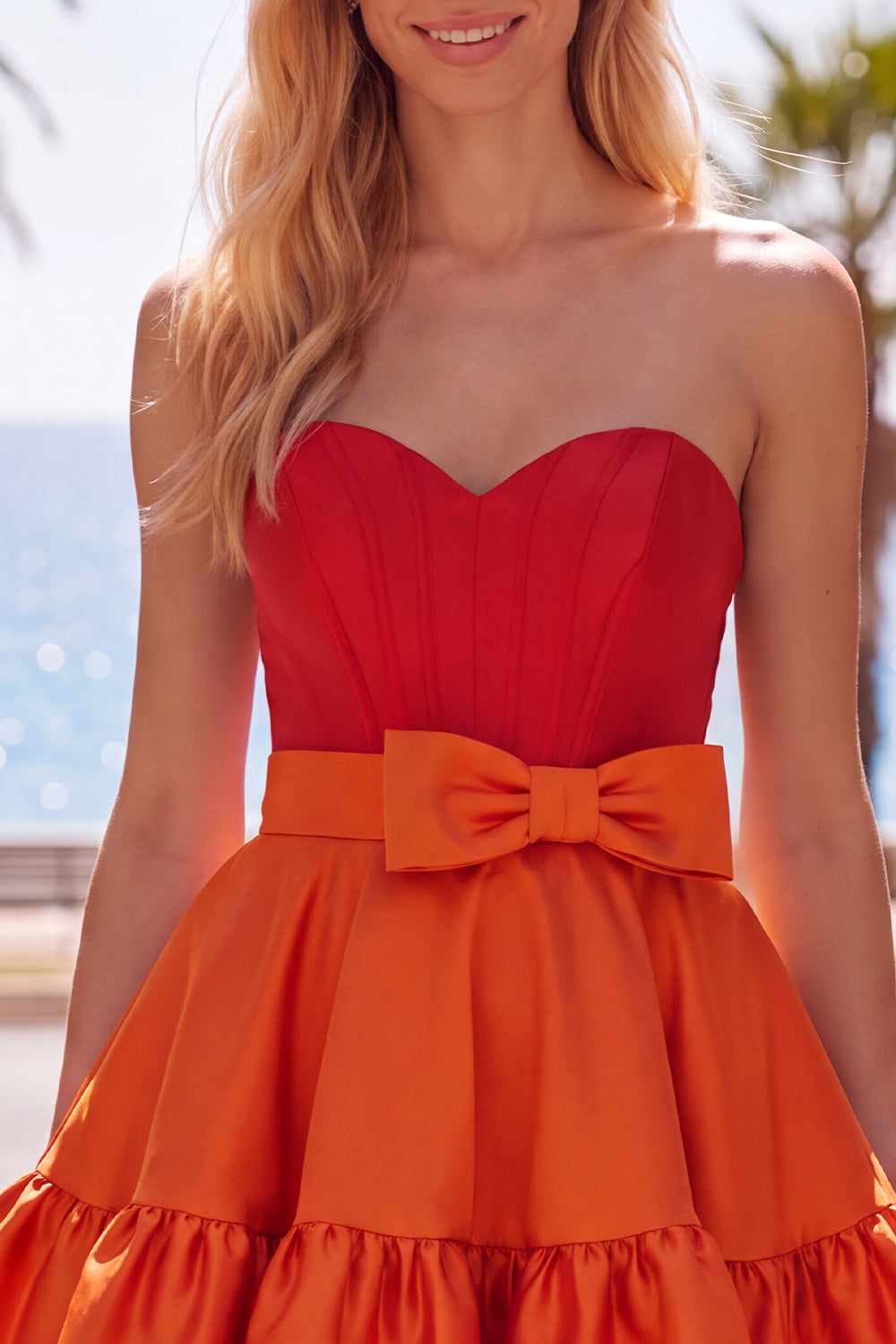 Navy Purple Ruffled Color Block Short Homecoming Dress with Bow