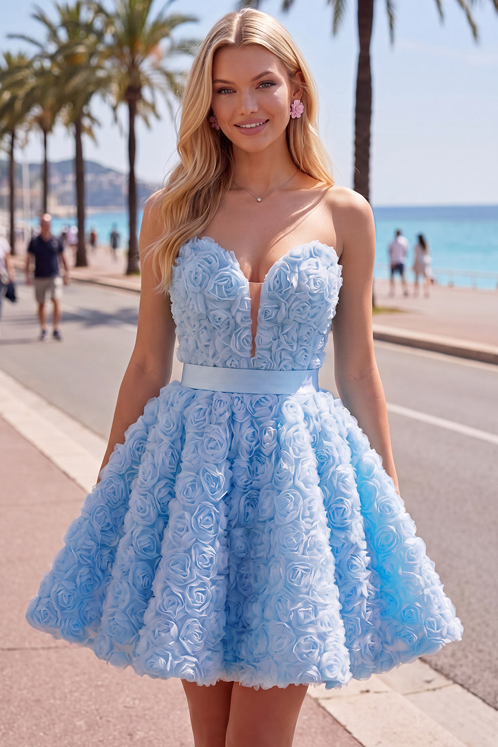 Pink Sweetheart A-Line Short Homecoming Dress with 3D Flowers