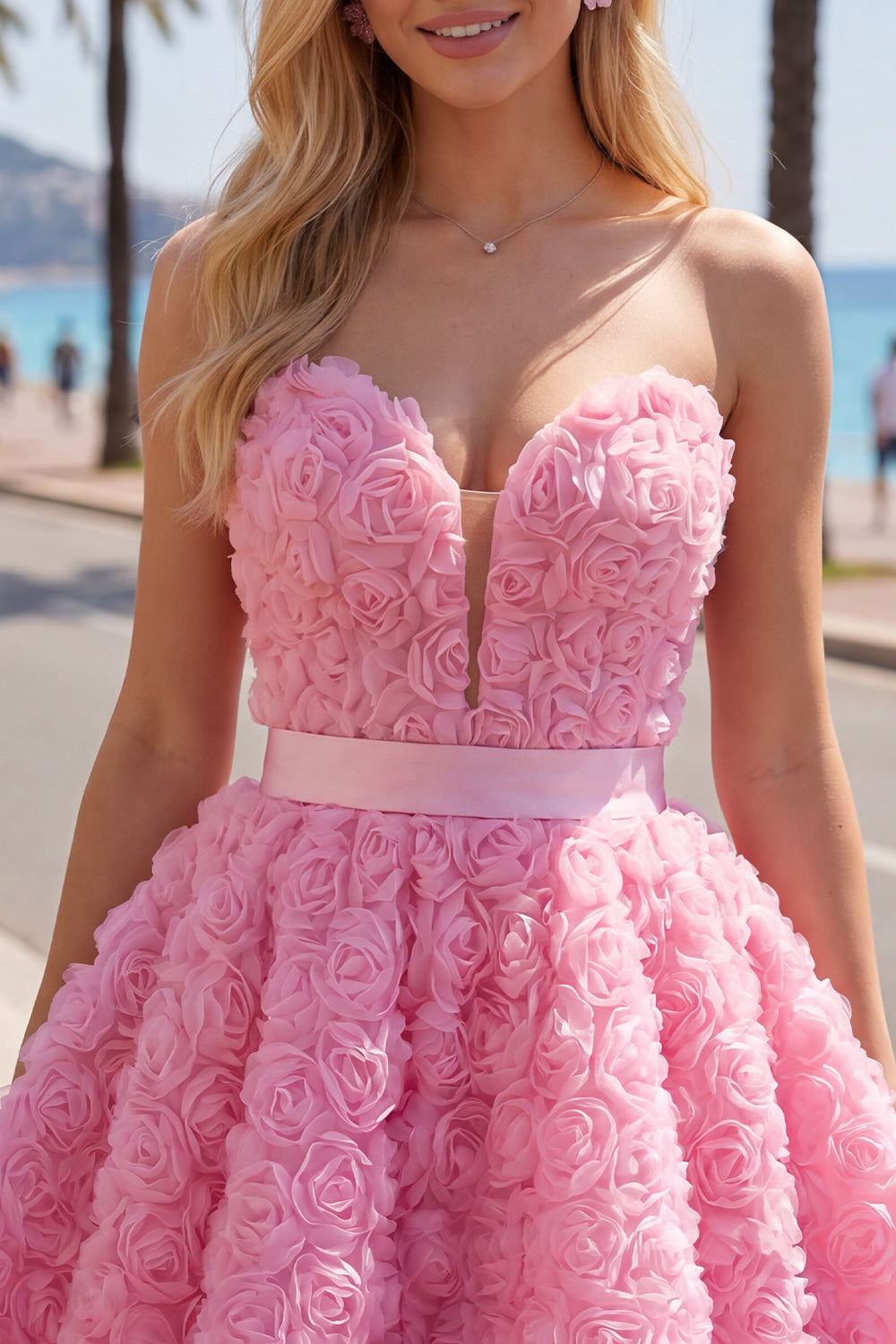 Pink Sweetheart A-Line Short Homecoming Dress with 3D Flowers