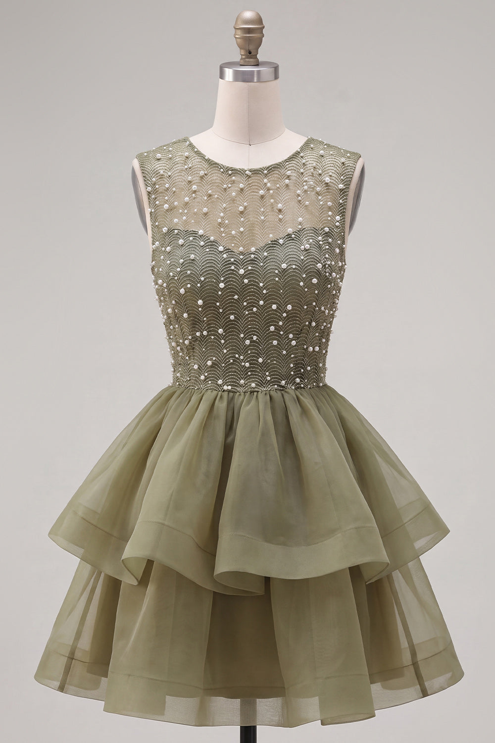 Sparkly Black A-Line Illusion Neck Beaded Tiered Short Homecoming Dress