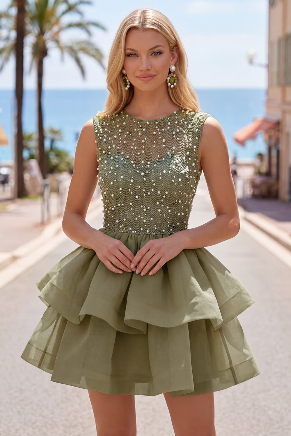 Sparkly Black A-Line Illusion Neck Beaded Tiered Short Homecoming Dress