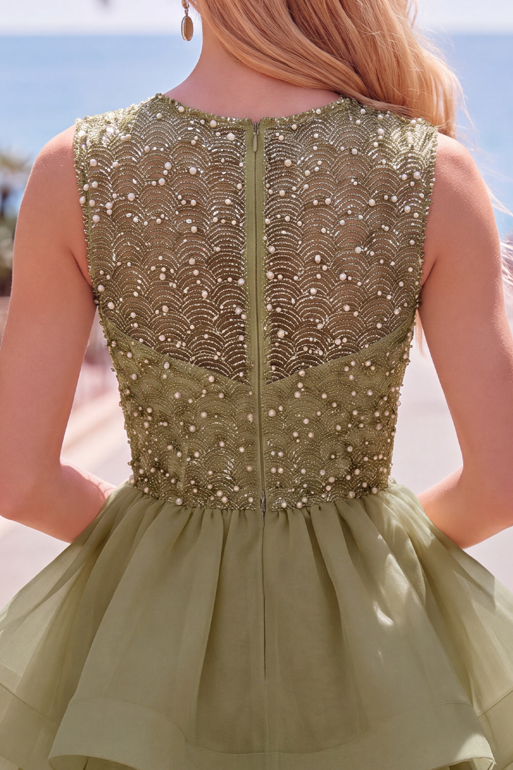 Sparkly Black A-Line Illusion Neck Beaded Tiered Short Homecoming Dress