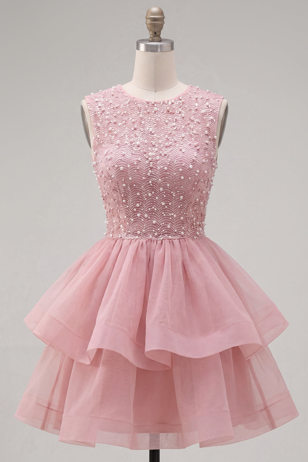 Sparkly Black A-Line Illusion Neck Beaded Tiered Short Homecoming Dress