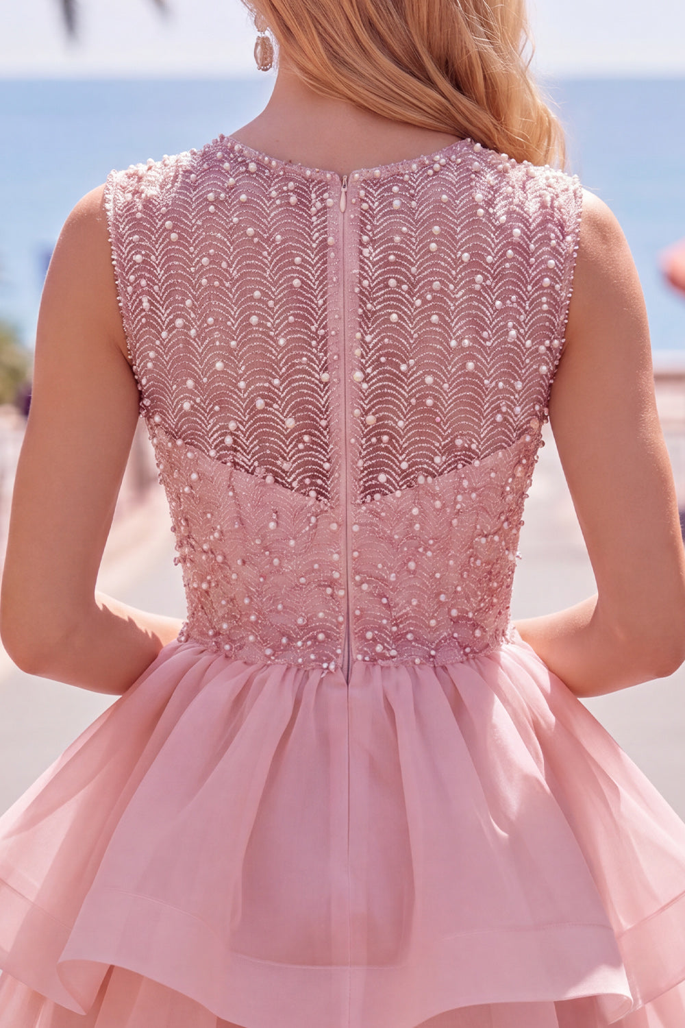 Sparkly Black A-Line Illusion Neck Beaded Tiered Short Homecoming Dress