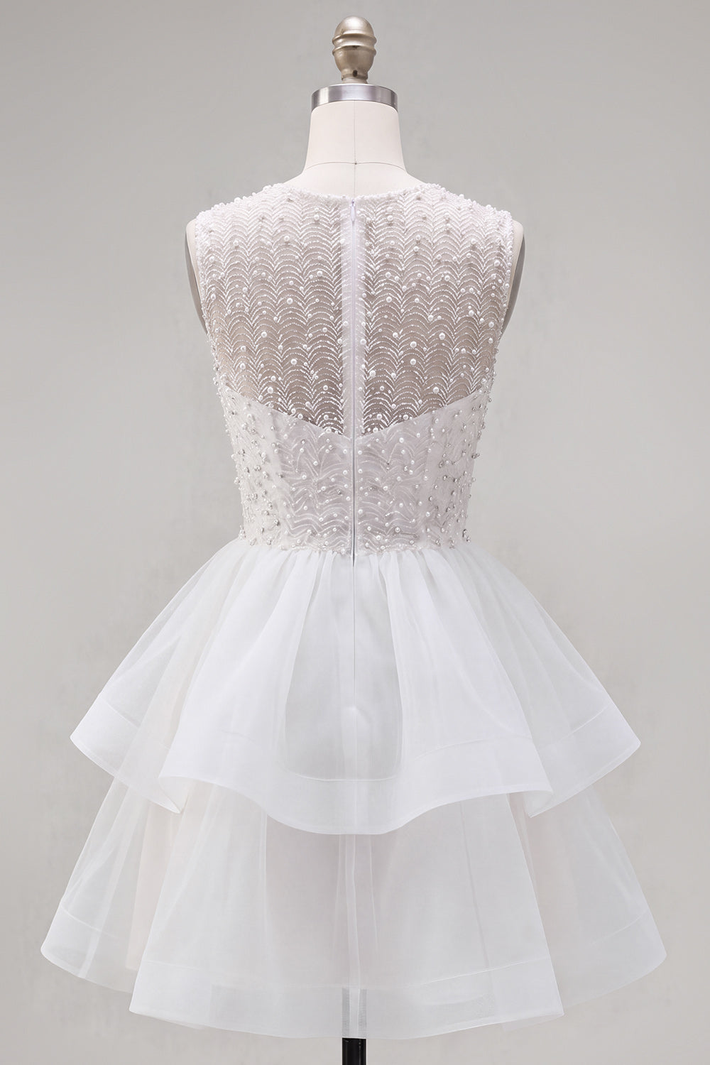 Sparkly Black A-Line Illusion Neck Beaded Tiered Short Homecoming Dress