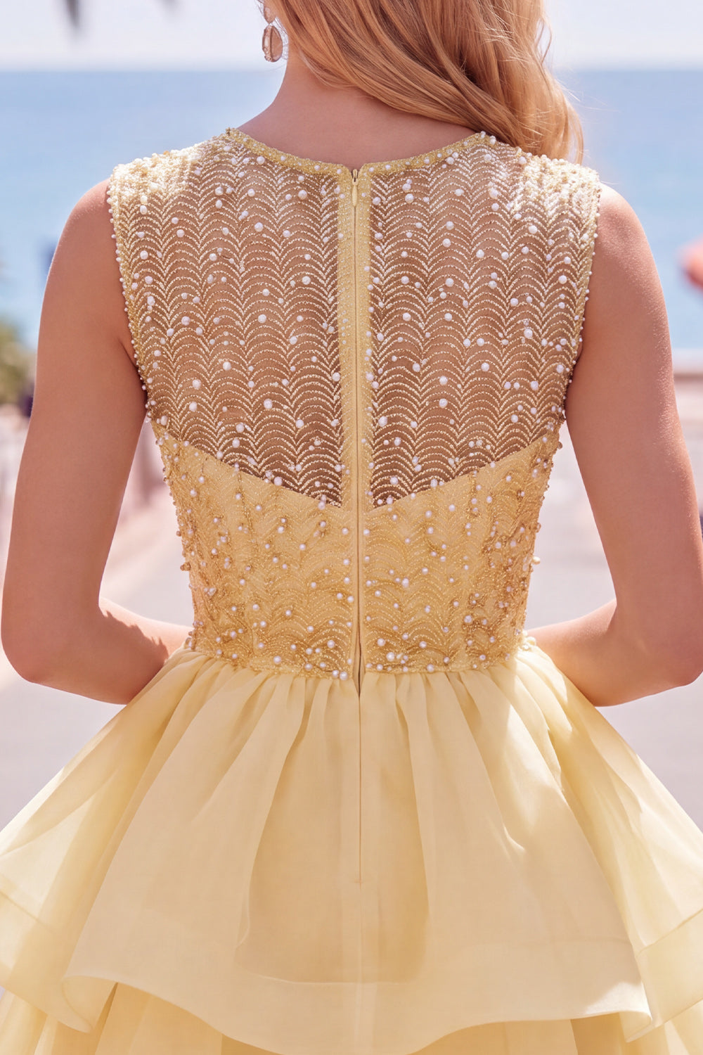 Sparkly Black A-Line Illusion Neck Beaded Tiered Short Homecoming Dress
