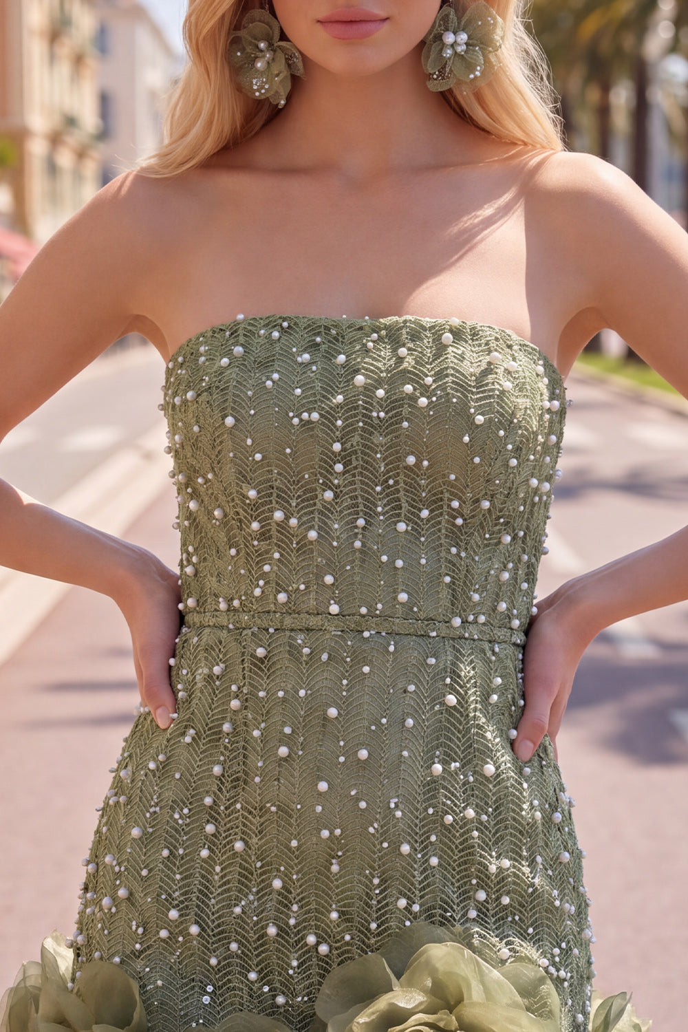 Sparkly Pink Beaded Strapless Short Tight Homecoming Dress with 3D Flowers