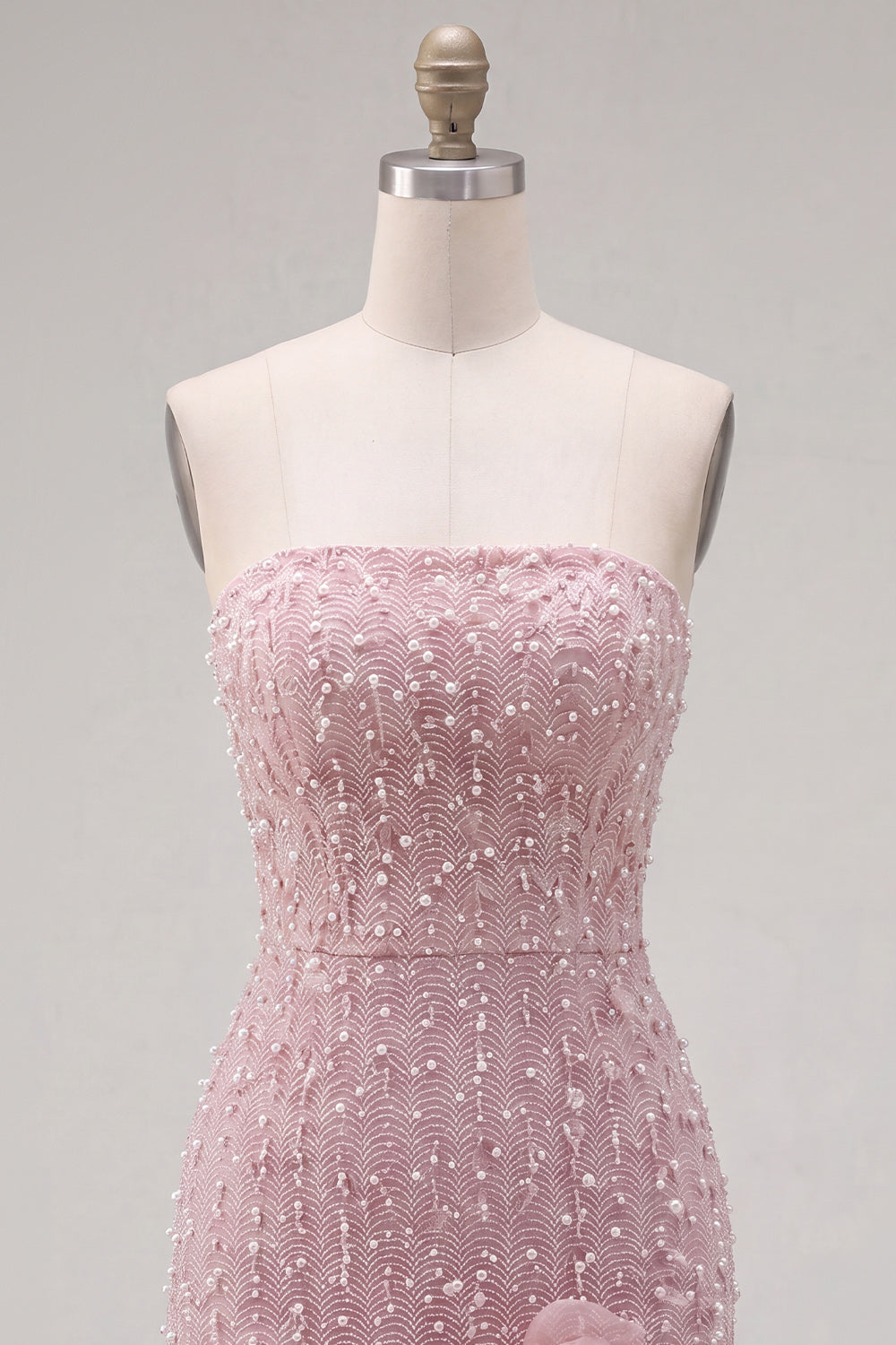 Sparkly Pink Beaded Strapless Short Tight Homecoming Dress with 3D Flowers