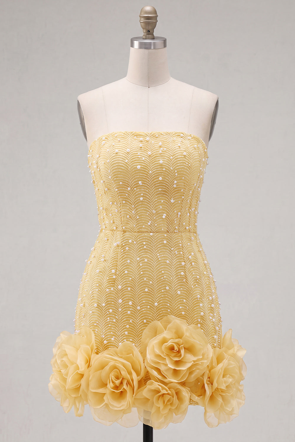 Sparkly Pink Beaded Strapless Short Tight Homecoming Dress with 3D Flowers