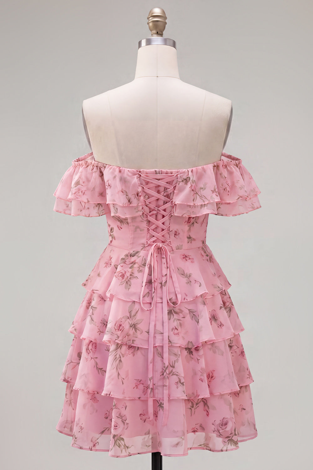 Yellow Floral A-Line Tiered Ruffled Short Corset Homecoming Dress