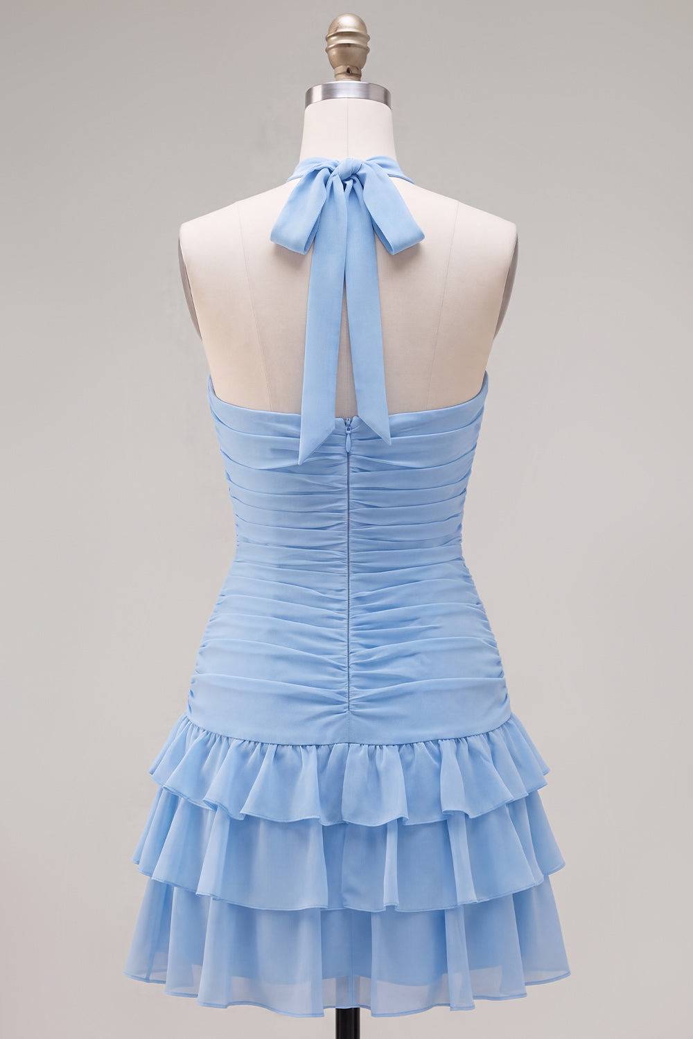 White Halter Ruched Ruffled Short Homecoming Dress with 3D Flower