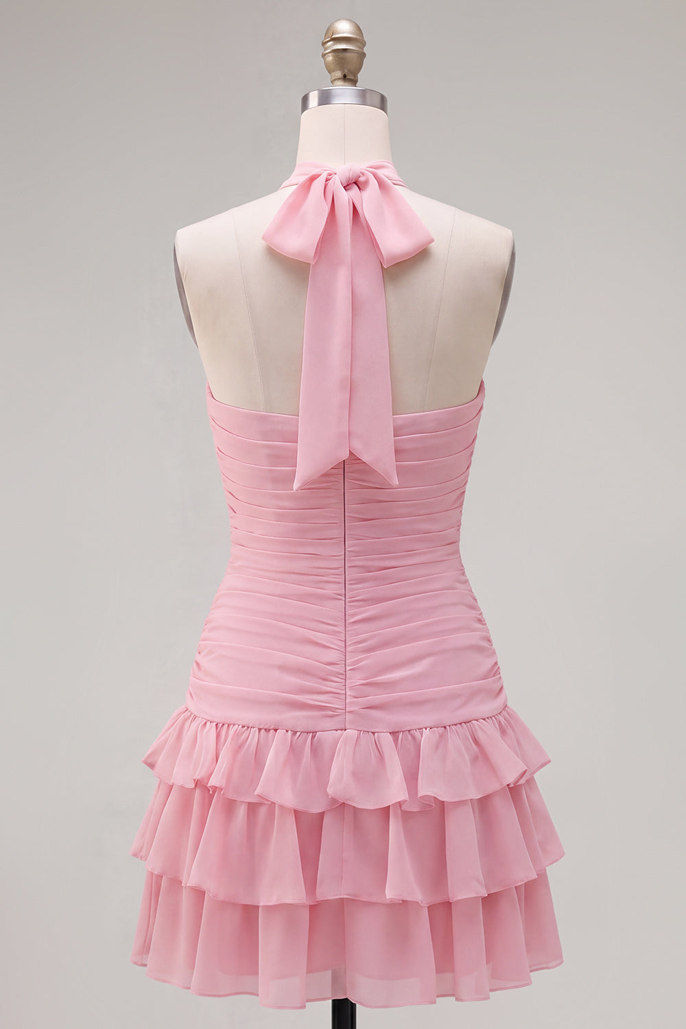 White Halter Ruched Ruffled Short Homecoming Dress with 3D Flower
