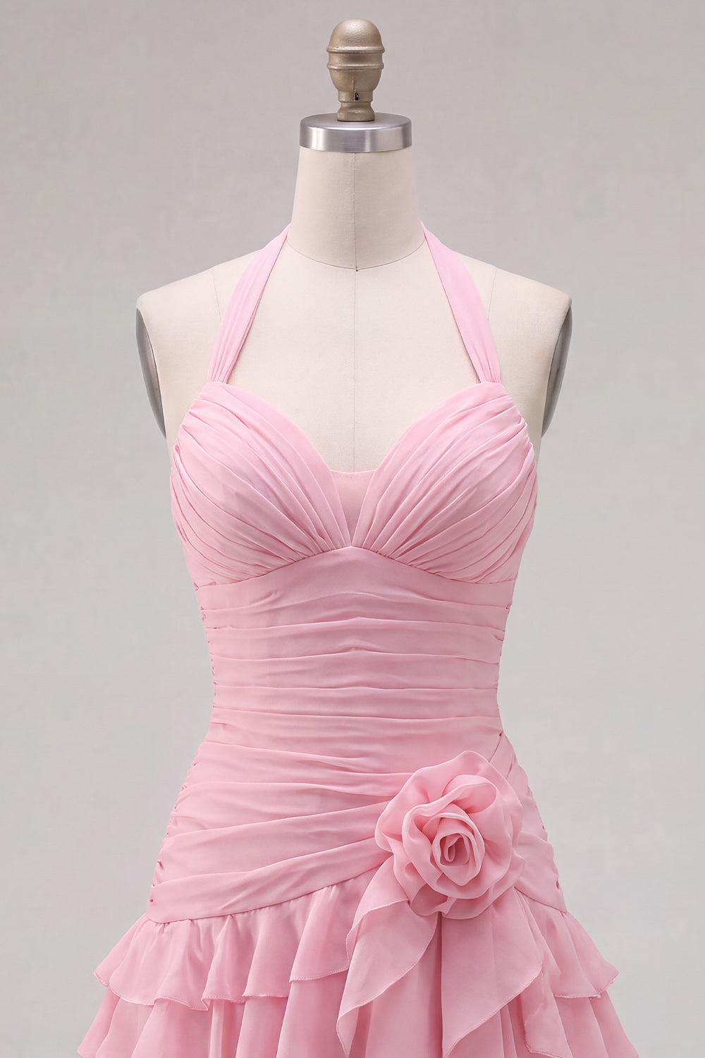 White Halter Ruched Ruffled Short Homecoming Dress with 3D Flower