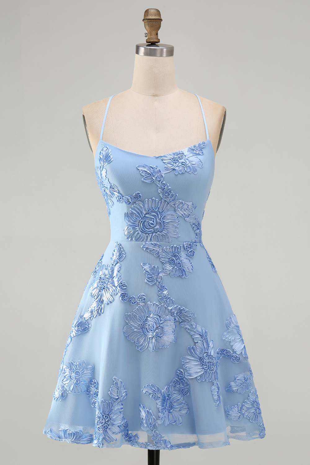 Lilac Floral Short A-Line Spaghetti Straps Homecoming Dress