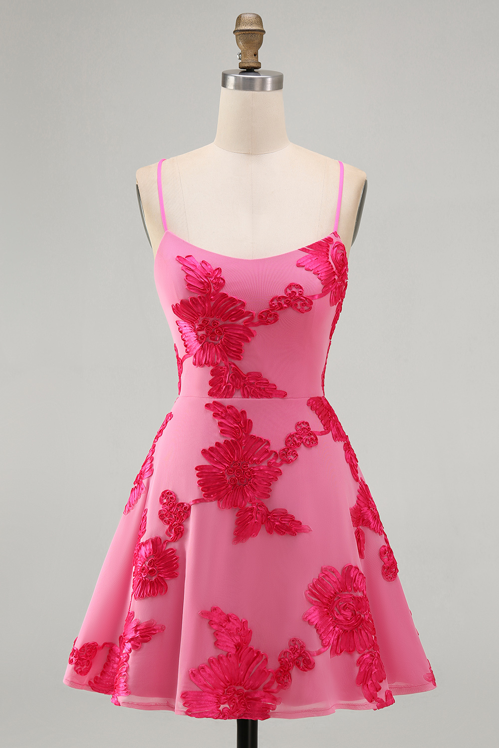 Lilac Floral Short A-Line Spaghetti Straps Homecoming Dress