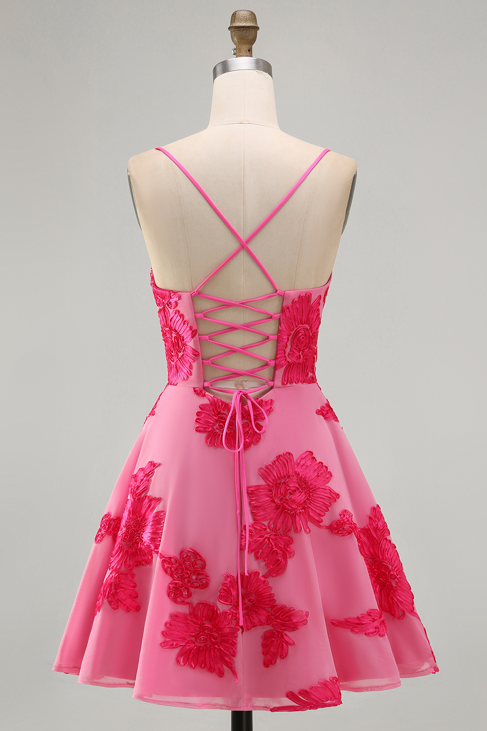 Lilac Floral Short A-Line Spaghetti Straps Homecoming Dress
