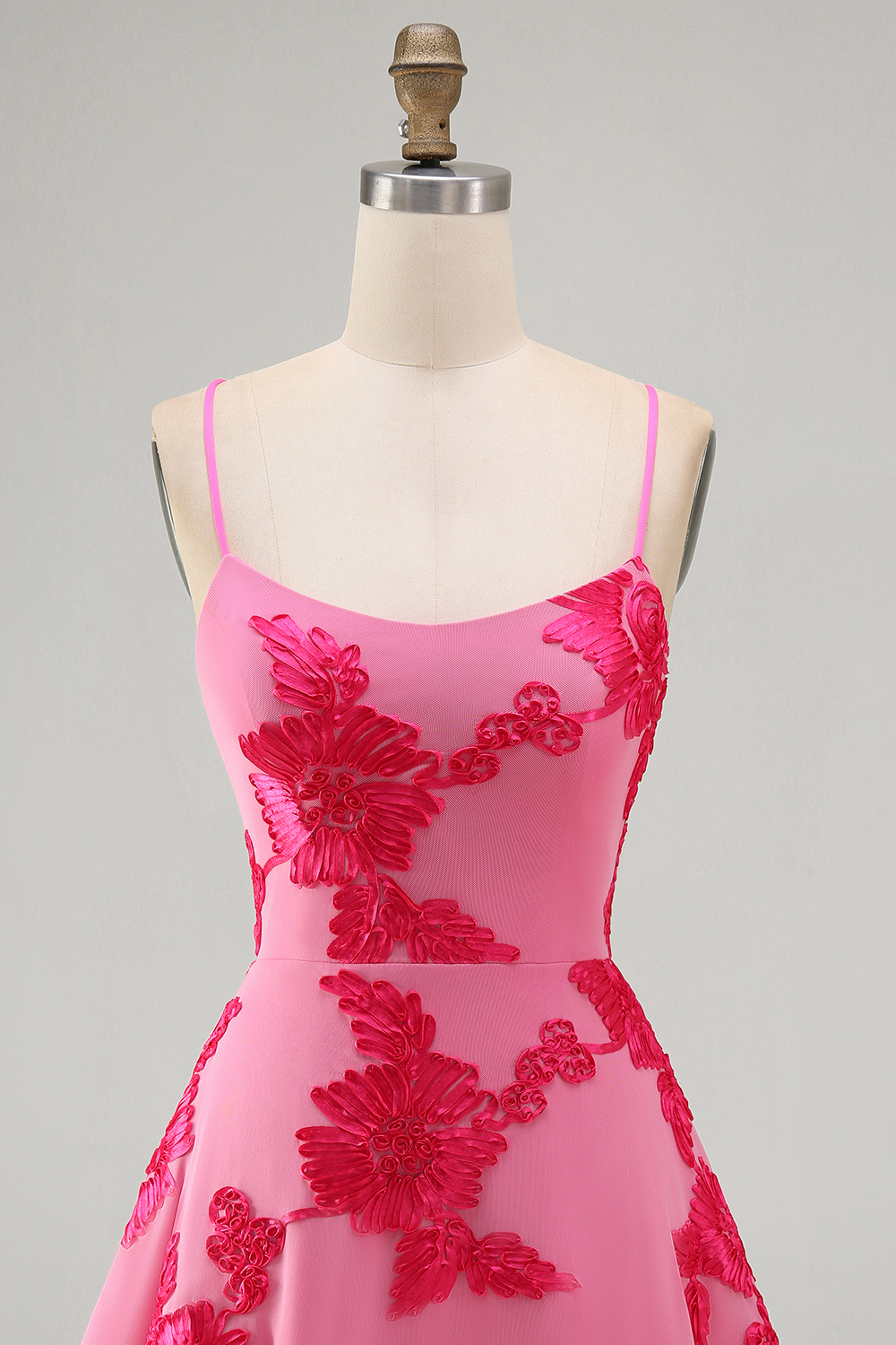 Lilac Floral Short A-Line Spaghetti Straps Homecoming Dress