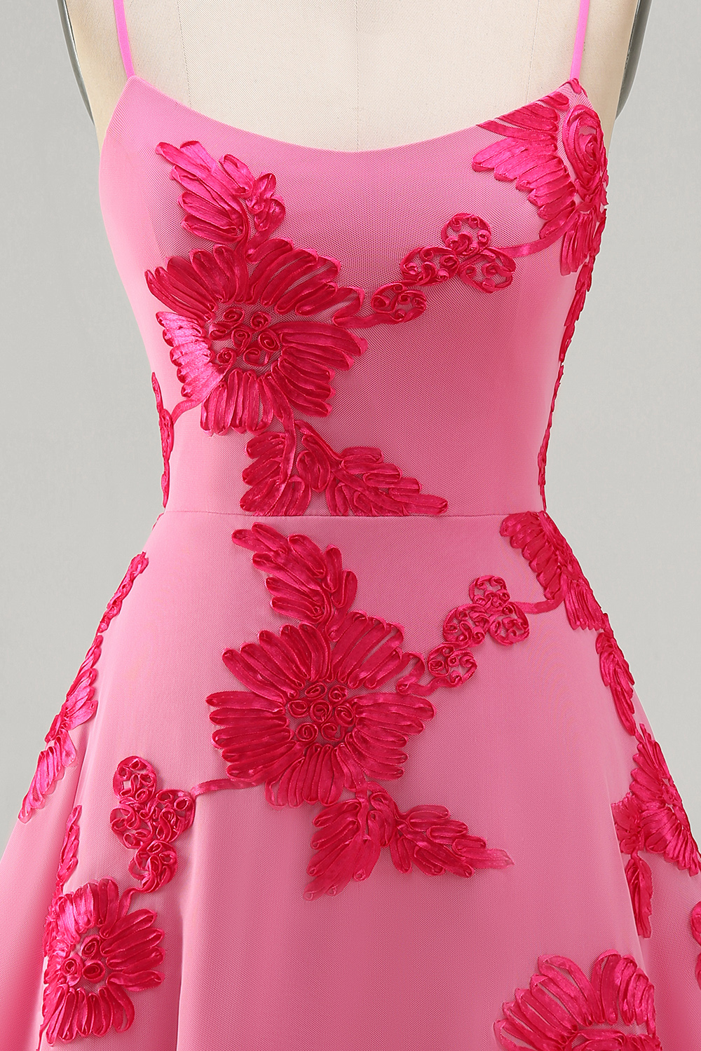 Lilac Floral Short A-Line Spaghetti Straps Homecoming Dress