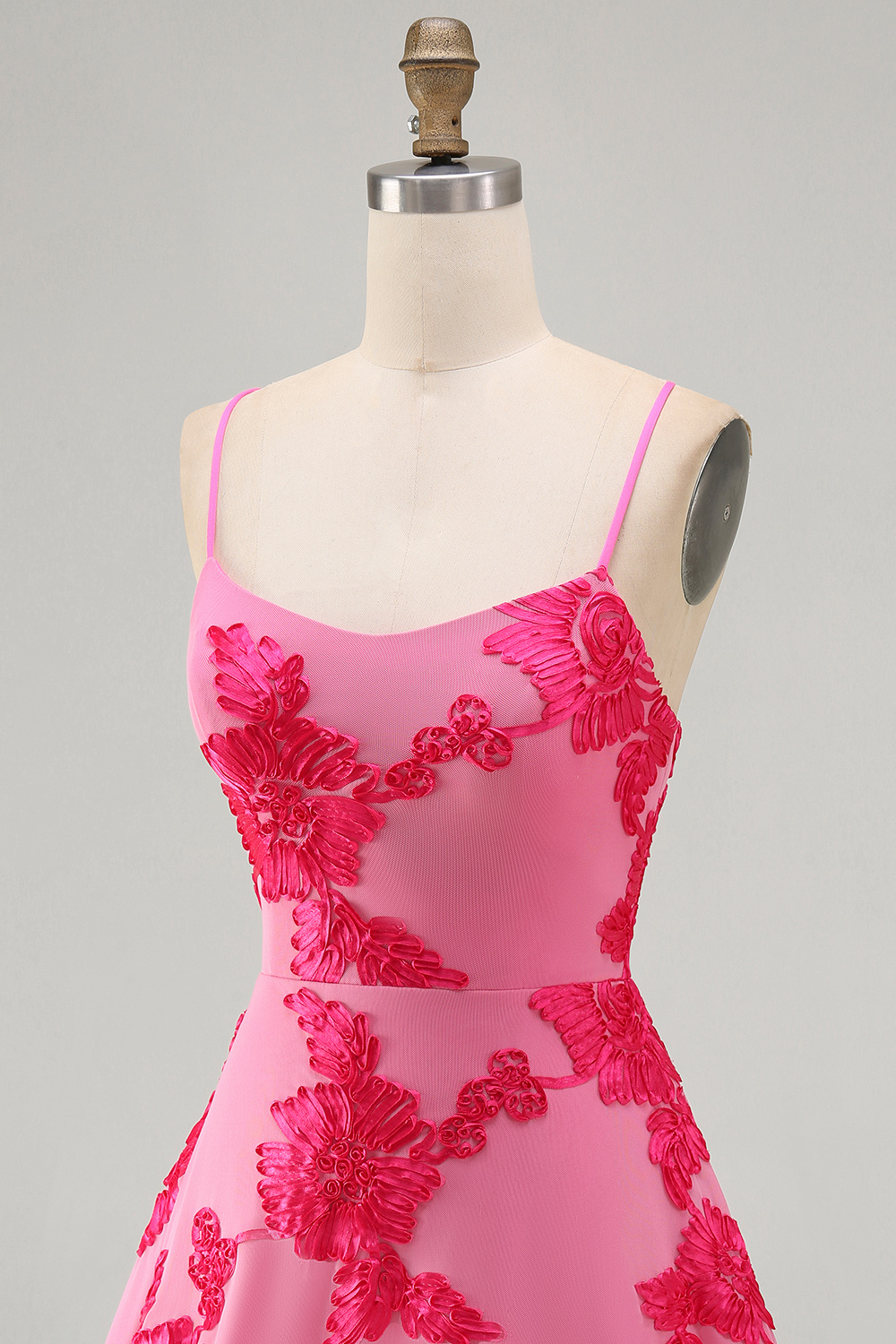 Lilac Floral Short A-Line Spaghetti Straps Homecoming Dress