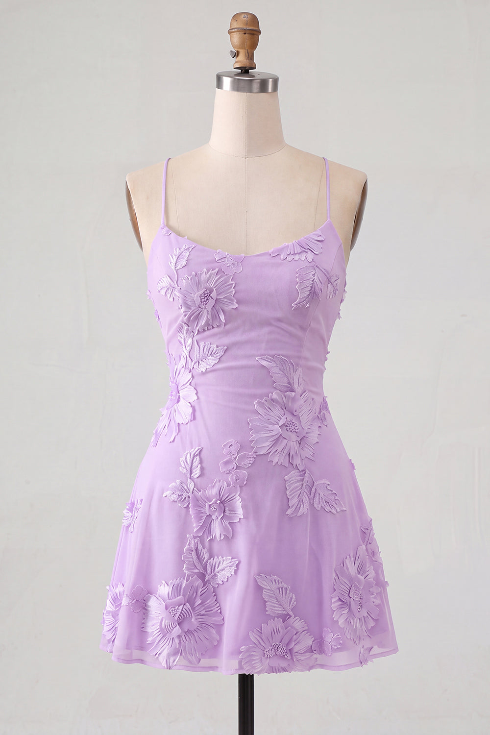 Lilac A-Line Spaghetti Straps Floral Short Homecoming Dress