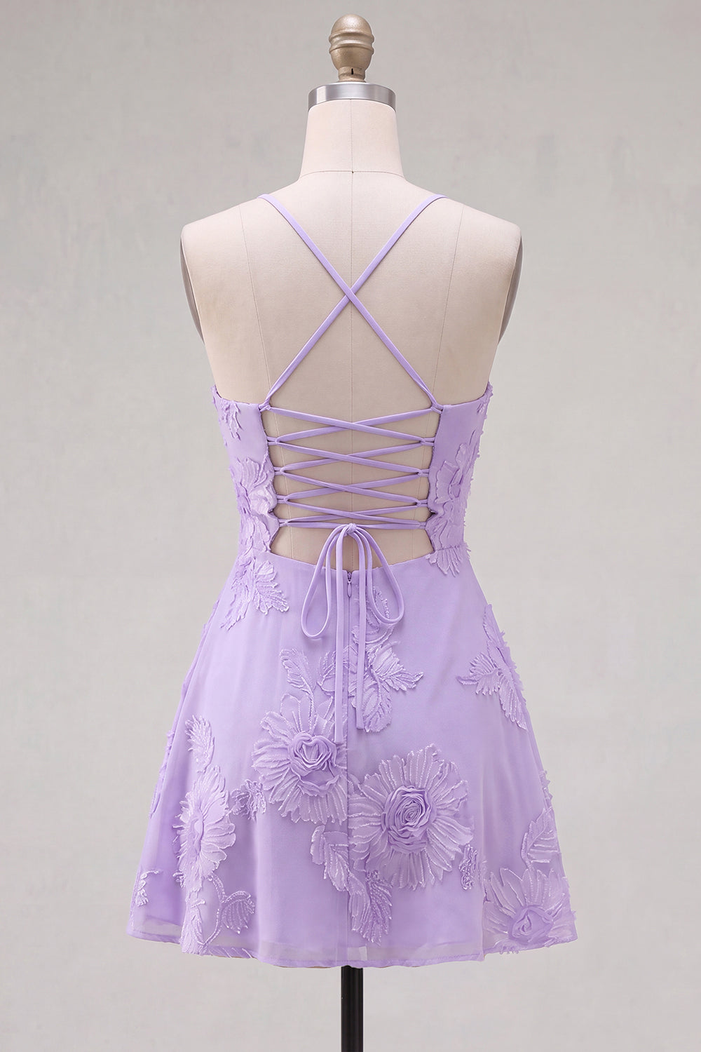 Lilac A-Line Spaghetti Straps Floral Short Homecoming Dress