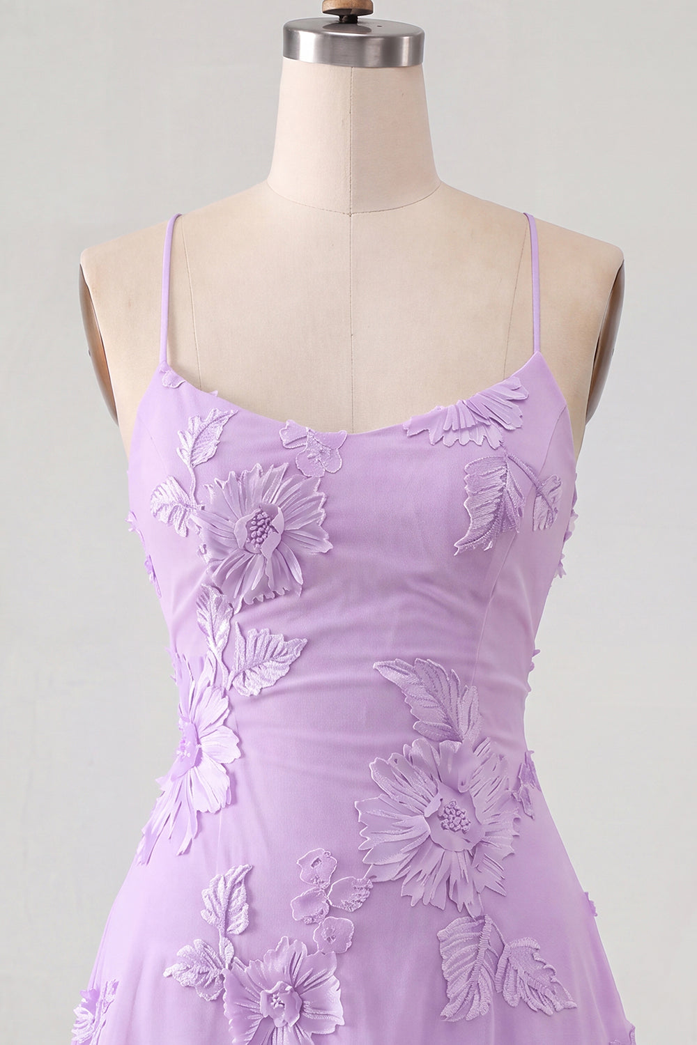 Lilac A-Line Spaghetti Straps Floral Short Homecoming Dress