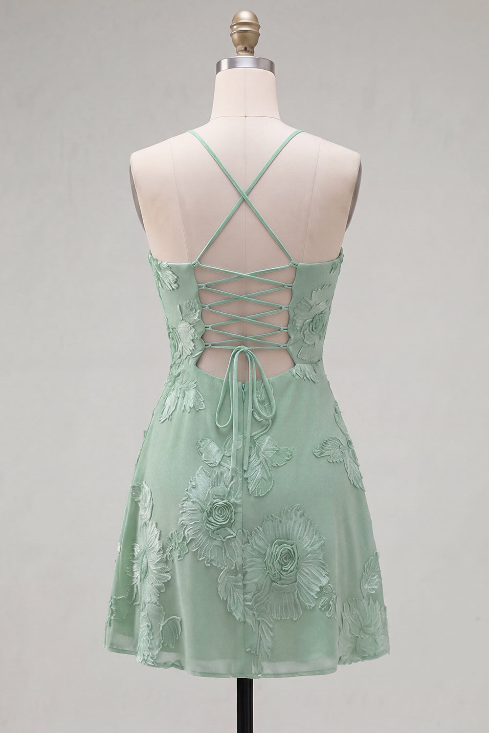 Lilac A-Line Spaghetti Straps Floral Short Homecoming Dress