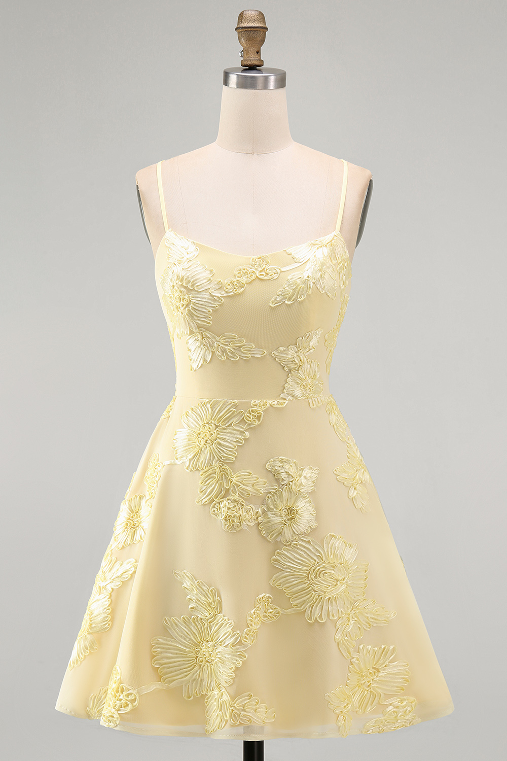 Lilac Floral Short A-Line Spaghetti Straps Homecoming Dress