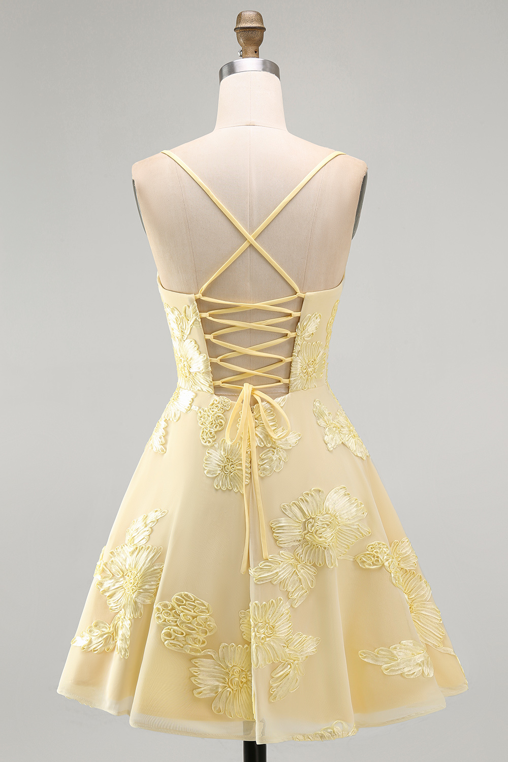 Lilac Floral Short A-Line Spaghetti Straps Homecoming Dress